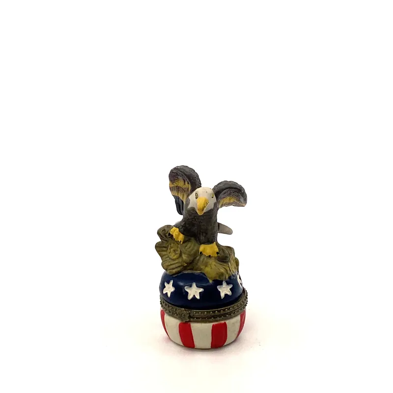 Patriotic Red White Blue Stars Stripes Trinket Box American Eagle Curio - Unmarked