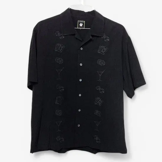Aureus Men's Size XL Black Lounge Club Shirt with Dice and Playing Cards Design - Denver Hayes