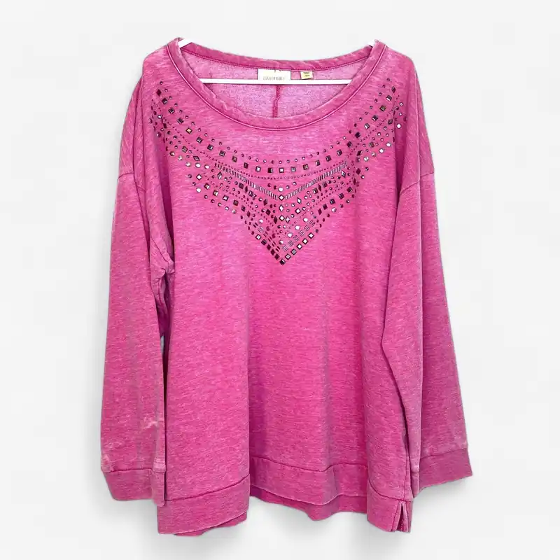 Avenue Women's Heather Pink Scoop Neck Embellished Sweatshirt - Size 18/20 - Pre-Owned