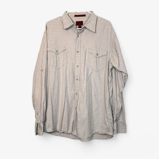 Born Men's Beige & Gray Plaid Button-Up Shirt - Size L - Long Sleeve