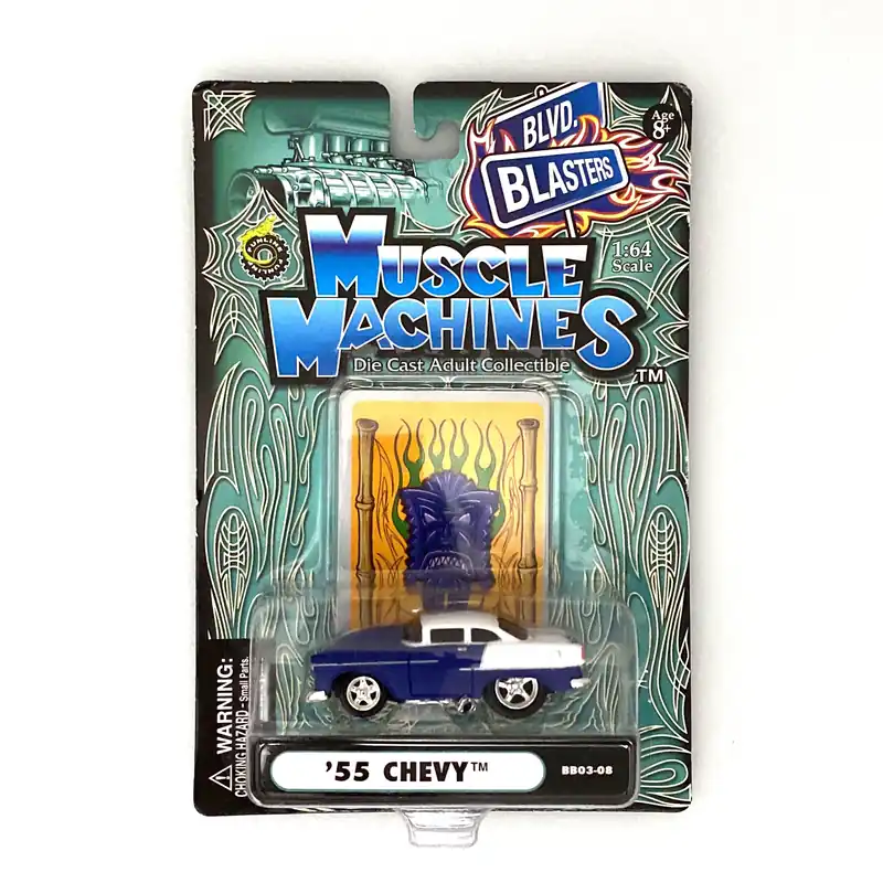 Muscle Machines '55 Chevy Diecast Car – Vintage White/Purple Collectible for Adult Enthusiasts - Funline Merchandise Co