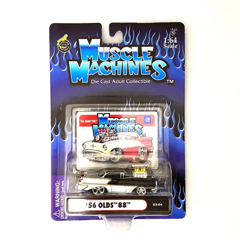 Muscle Machines '56 Olds 88 Diecast Car – Stunning Black/Silver Collectible for Adult Collectors – 1:64 Scale Vintage Model - Funline Merchandise Co