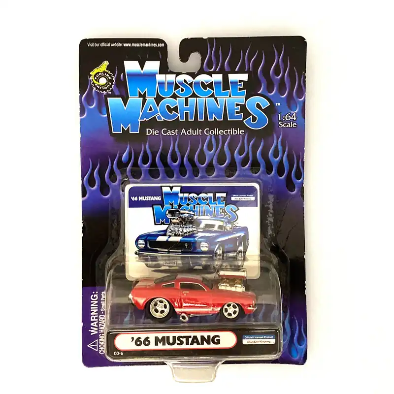Muscle Machines '66 Mustang Diecast Car – Vintage 1:64 Scale Model for Collectors – Red Metal Finish - Funline Merchandise Co