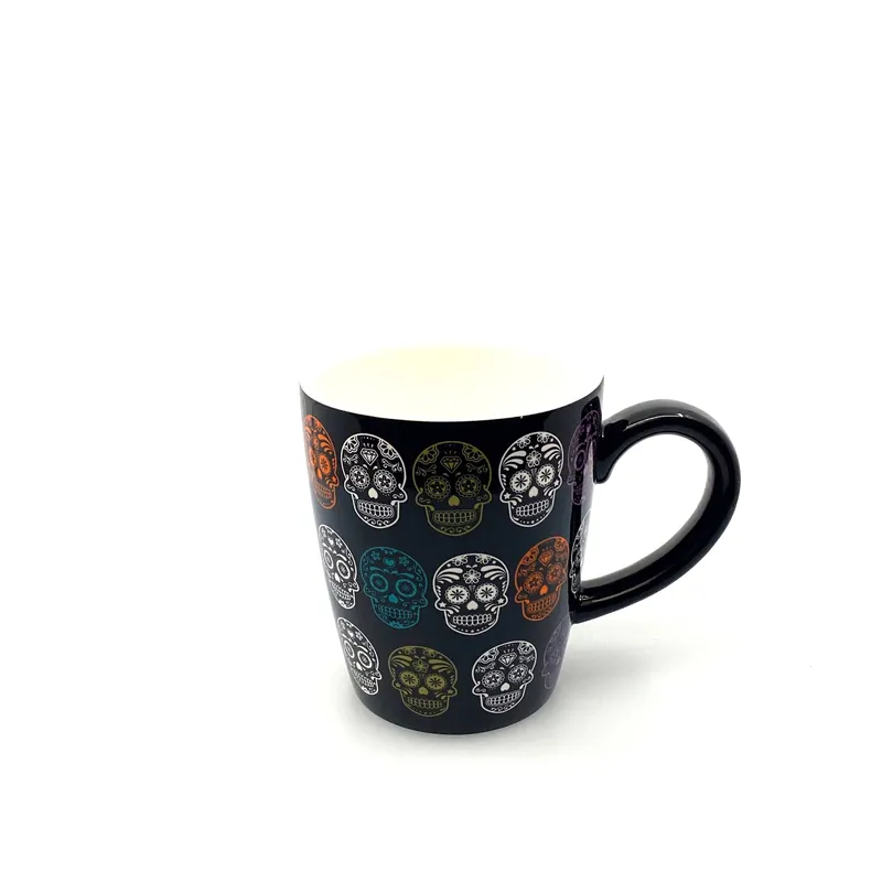 Sugar Skull Pattern Ceramic Coffee Cup Mug, Black - 12oz