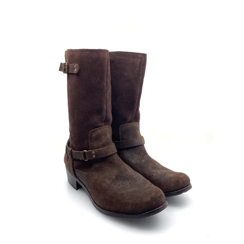 UGG Womens Size 6 Caddie Lodge Brown Leather Western Boots Zipper