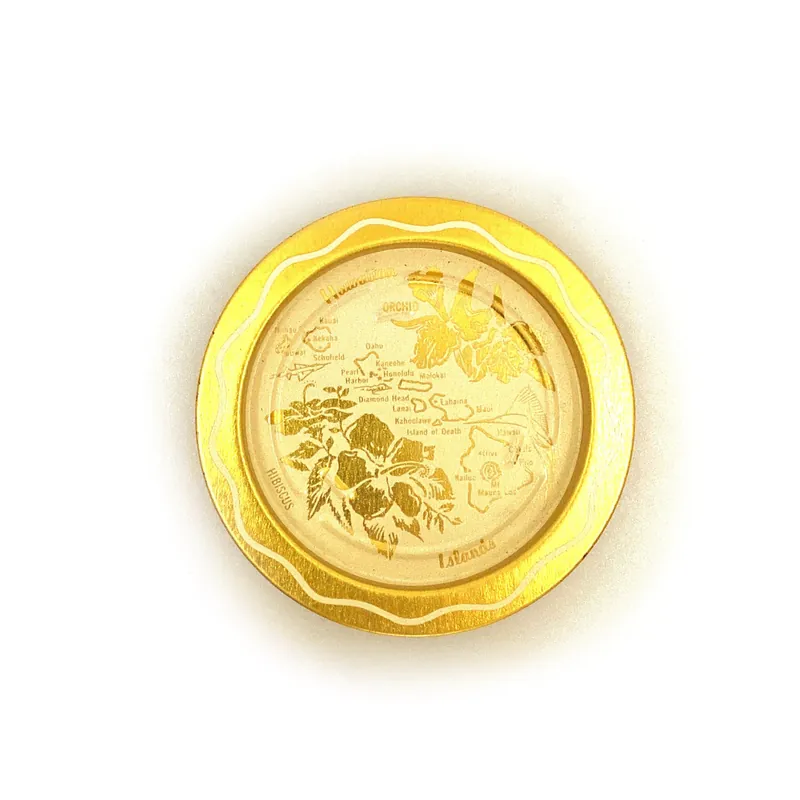 Vintage Hawaiian Islands Metal Ash Tray 3.5” White Orchid Hibiscus - Unmarked