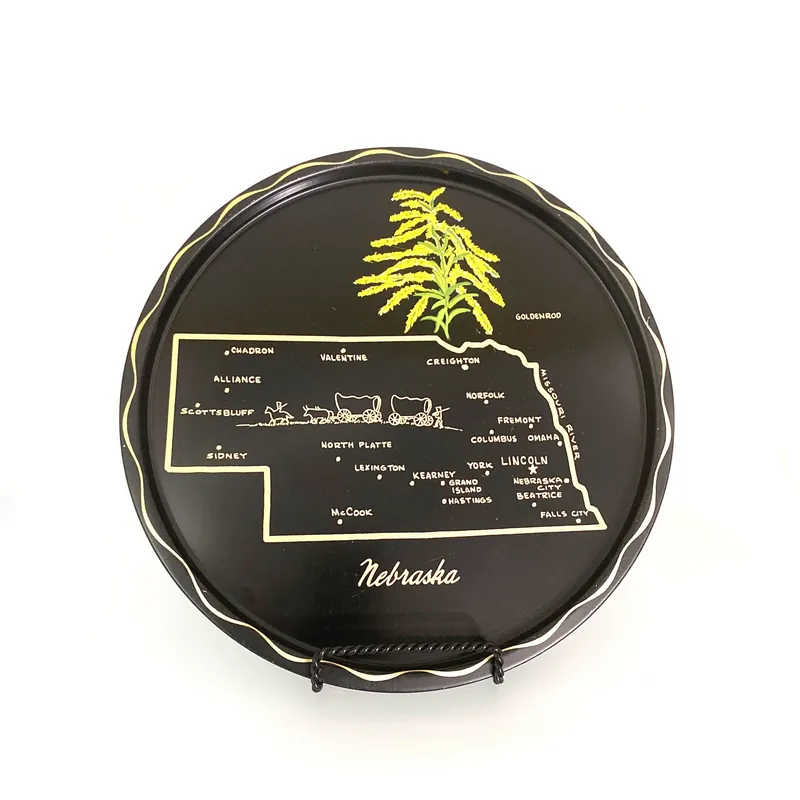 State of Nebraska Collectible Decorative Plate 11” Black Map Points of Interest - Unmarked