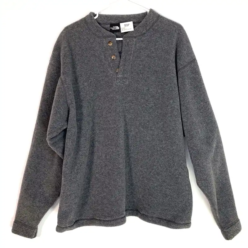 The North Face Mens Size M Gray Fleece Henley Pullover Sweatshirt L/s