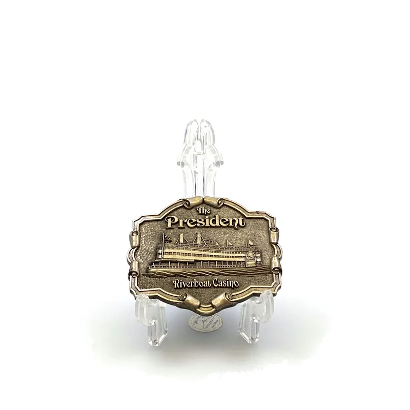 “The President Riverboat Casino” Brass Belt Buckle 3” - Unmarked