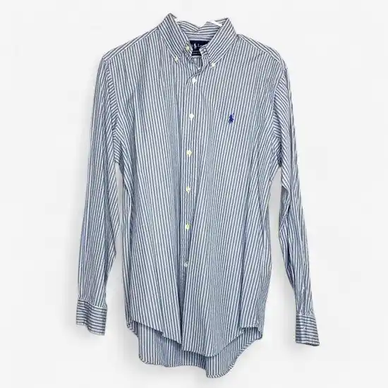 Ralph Lauren Men's Blue & White Striped Classic Fit Dress Shirt - Size M