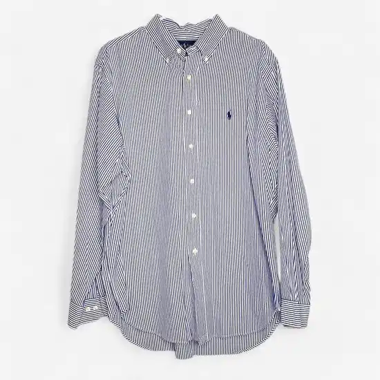 Ralph Lauren Men's Blue & White Striped Classic Fit Dress Shirt - Size L