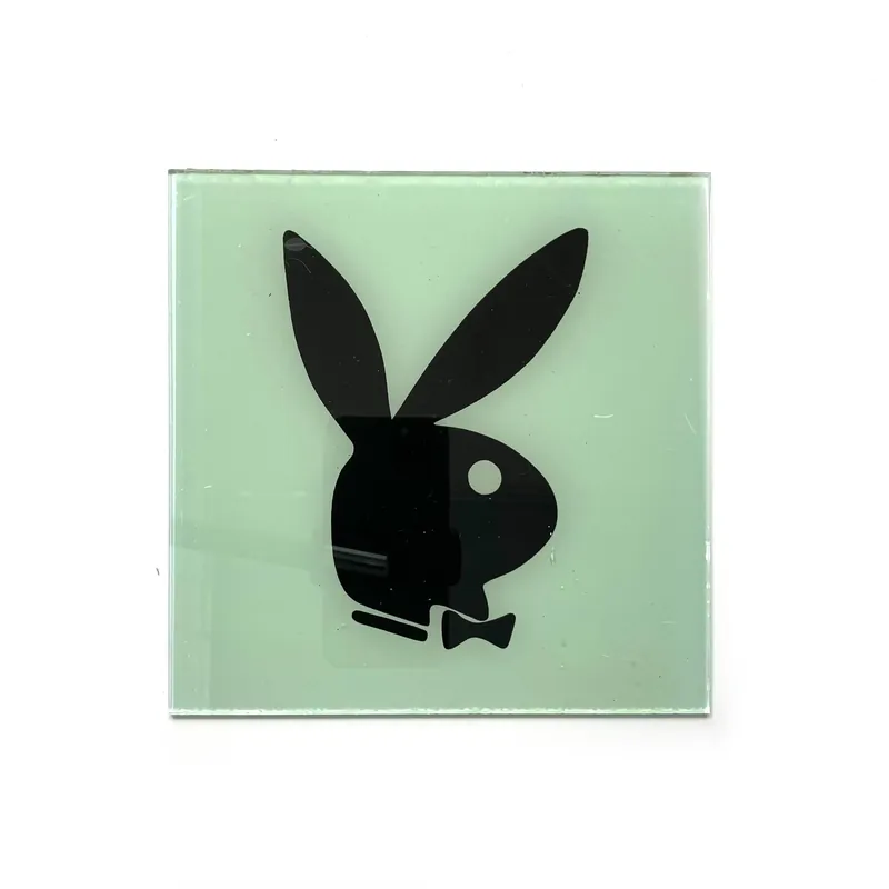 Vintage Playboy Bunny Logo Glass Carnival Fair Prize Giveaway 6”x6” 1980’s - Custom Images Inc.