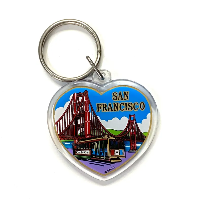 Vintage San Francisco Travel Souvenir Keychain Key Ring Heart Clear Acrylic - SNCO