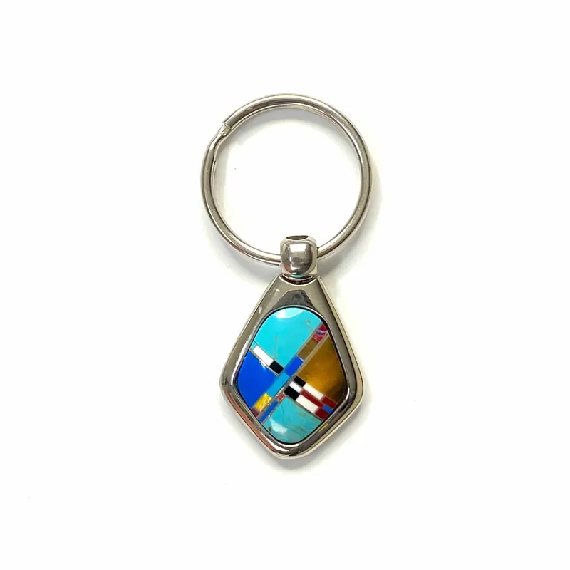 Faux Turquoise Multi Stone Fashion Keychain Key Ring - Unmarked