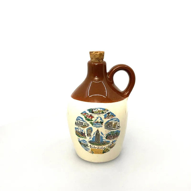 Vintage USA Moonshine Jug & Cork Ceramic State of Nebraska Travel Souvenir - Unmarked