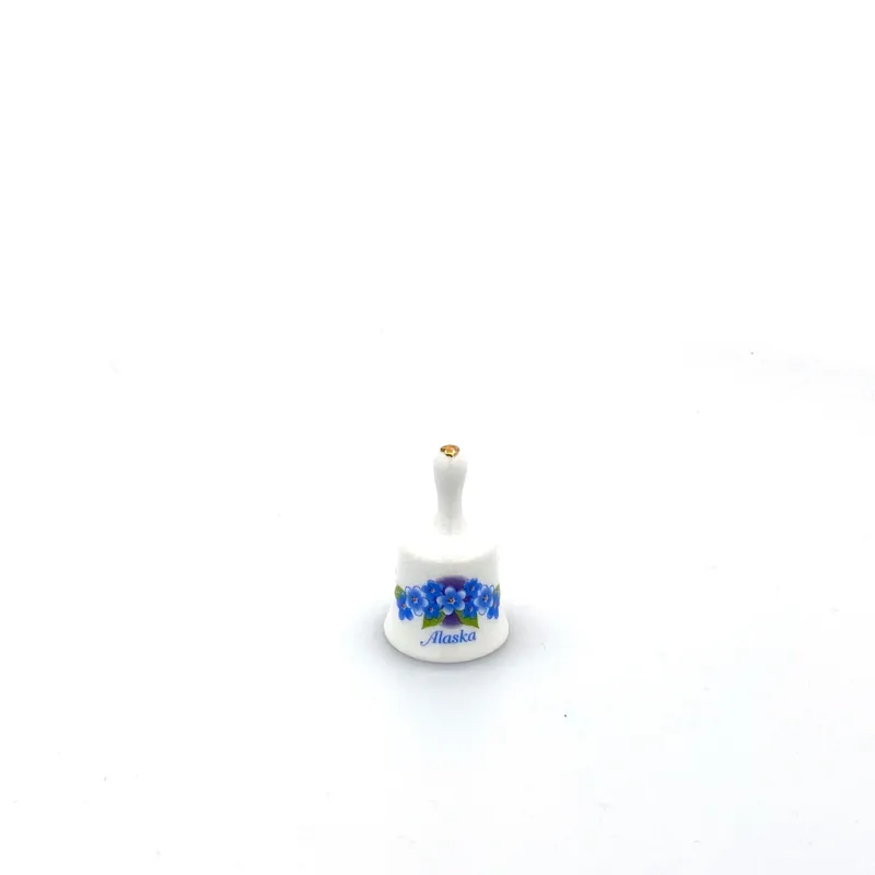 Vintage Miniature Hand Bell Travel Tourism Collectible White Porcelain - ALASKA