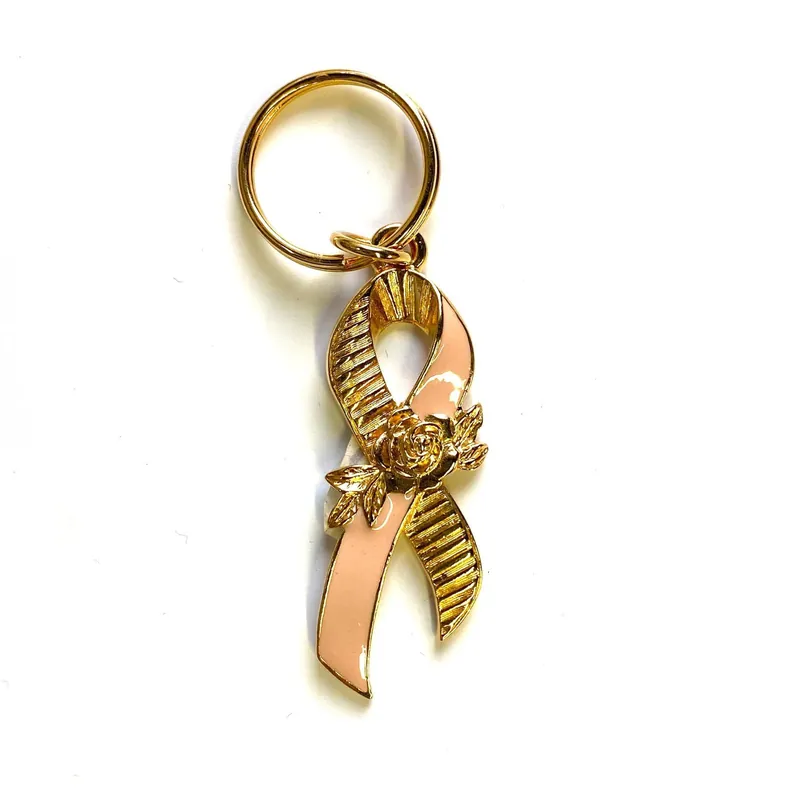Breast Cancer Awareness Pink Ribbon Souvenir Keychain Key Ring Metal Multicolor - Unmarked