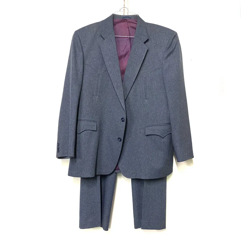Vintage Circle S Suit Jacket & Pants 48R Gray Western Made in USA