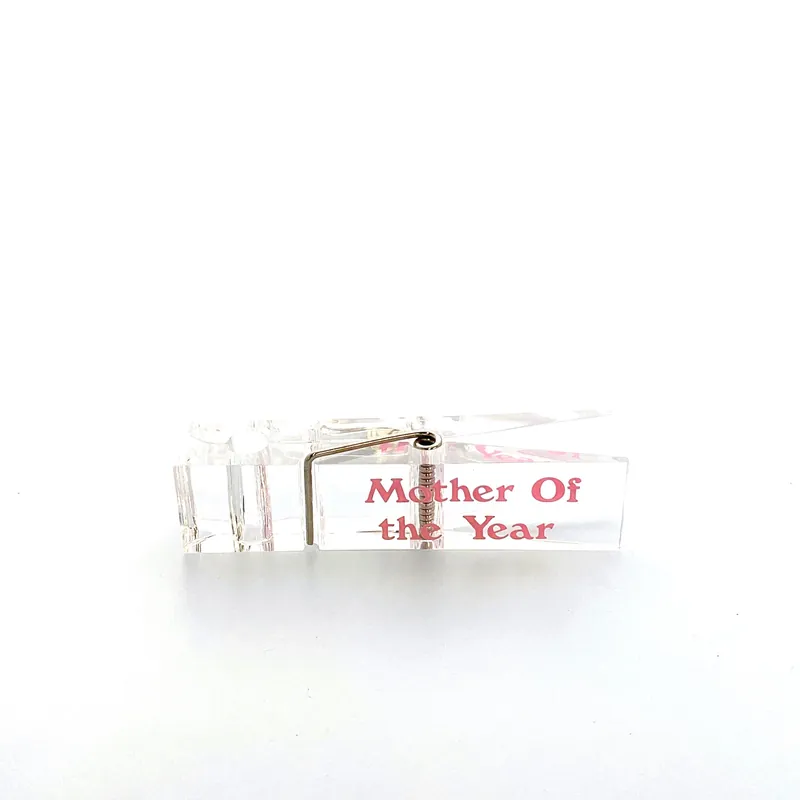 Vintage Lucite Clothes Pin Desk Paperweight “Mother of the Year” Office Decor - Unmarked