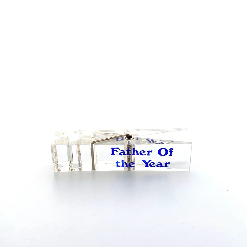 Vintage Lucite Clothes Pin Desk Paperweight “Father of the Year” Office Decor - Unmarked