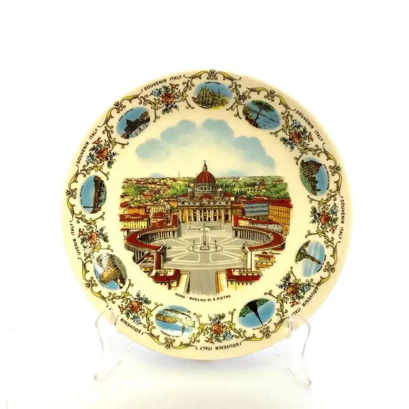 Collectors Souvenir Plate “ROMA - BASILICA DI S PIETRO” Collectible White 8”