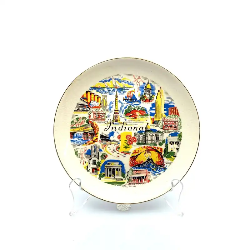 Vintage State Souvenir Plate “Indiana” Collectible, White - 7.5”