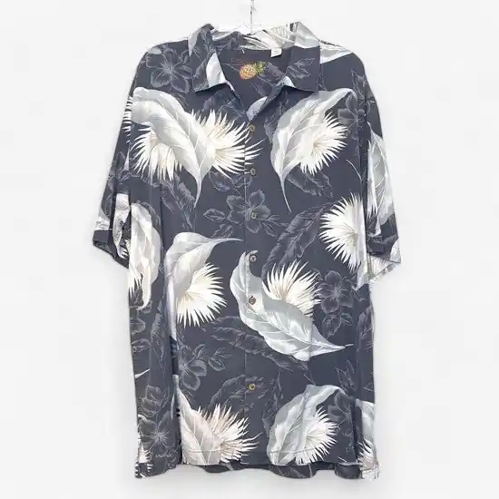 Caribbean Men's Grey Hawaiian Shirt with Tropical Floral Pattern - Size 2XT