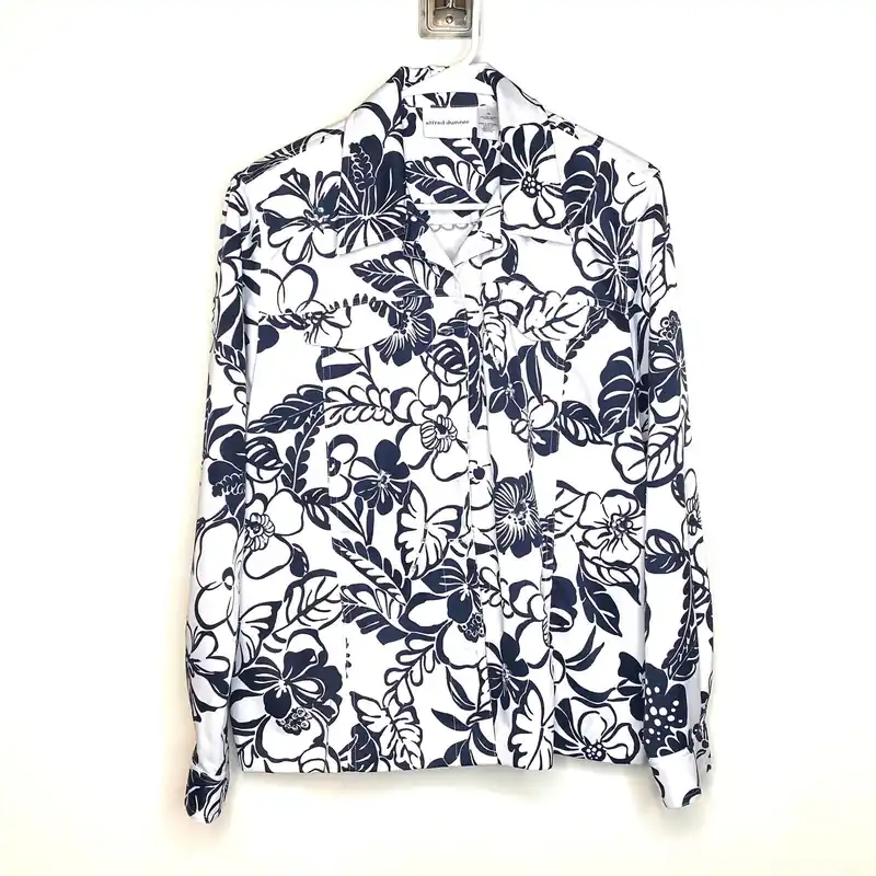 Alfred Dunner Womens Size 14 White Blue Floral Jacket L/s