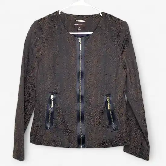 Dana Buchman Women's Brown Animal Reptile Print Jacket - Size 4 - Full-Zip