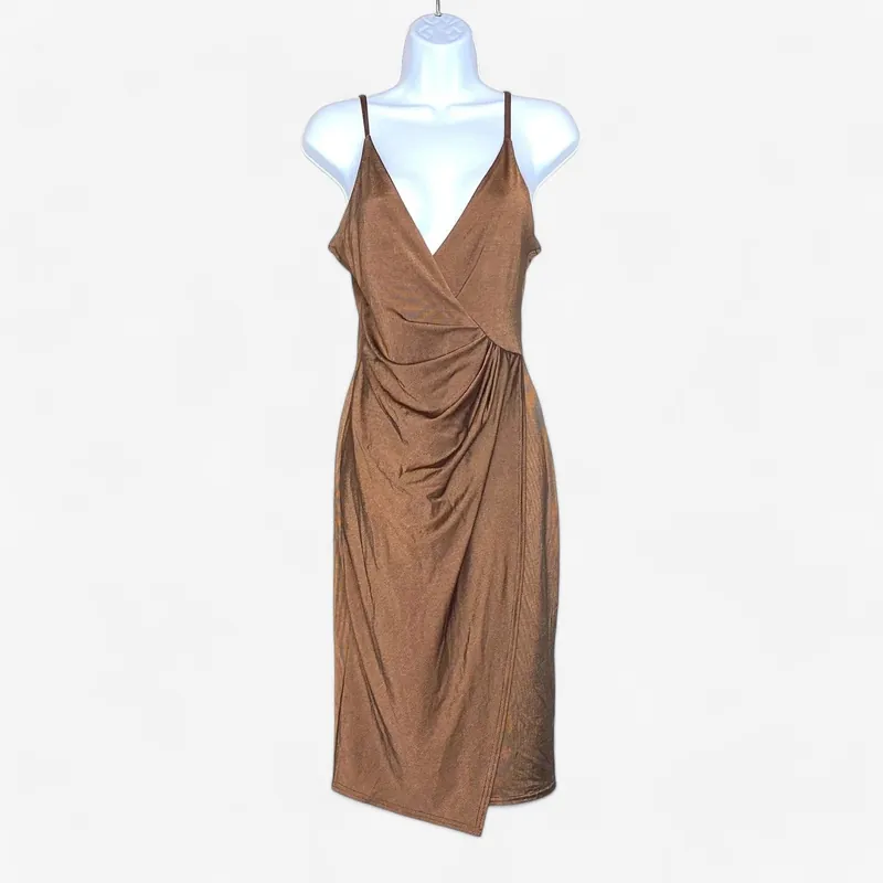 Boohoo Night Women's Sasha Slinky Midi Dress - Size 6 - Copper Brown