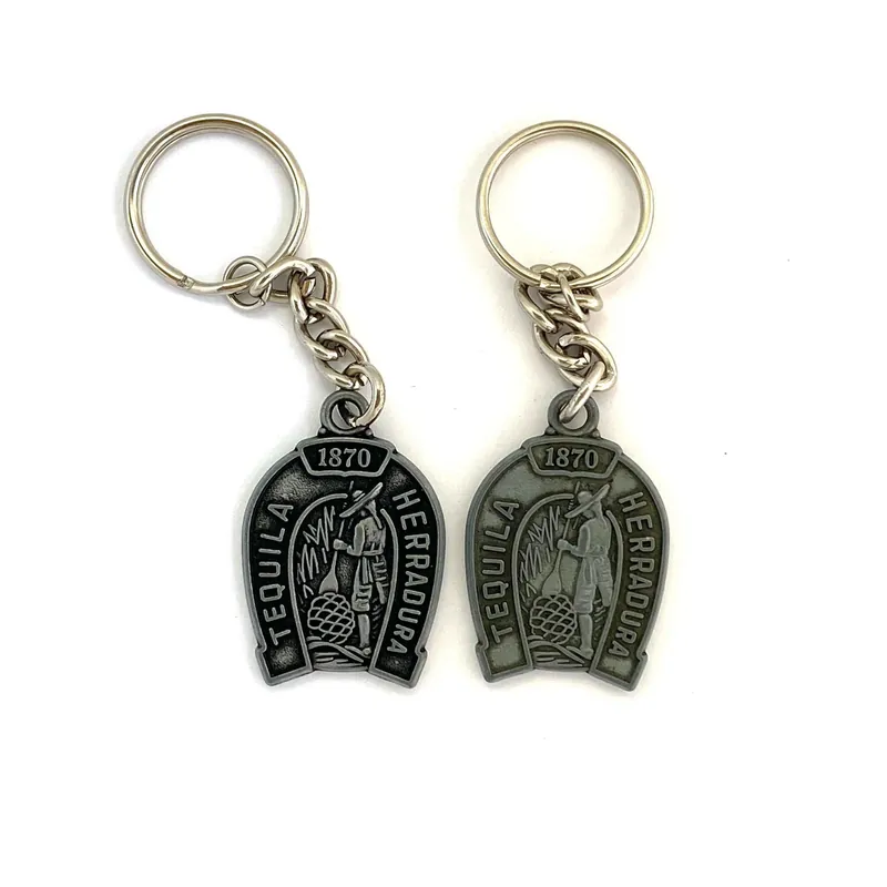 "Tequila Herradura 1870" Horseshoe Pewter Keychain Collectible, Set of 2 - Unmarked