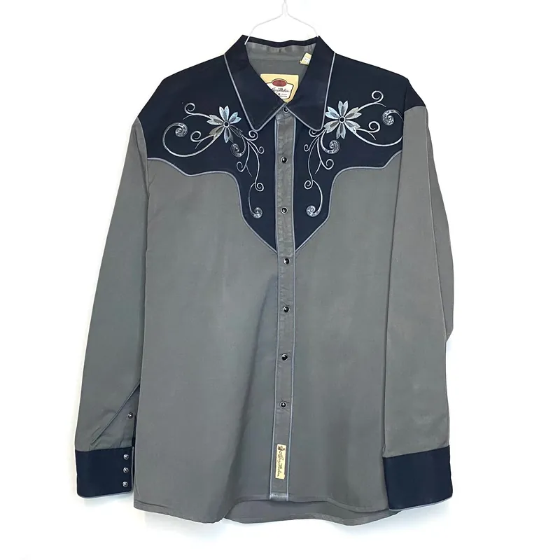 Men's Western Dress Shirt - Size XL - Black/Gray - Long Sleeve Snap-Up