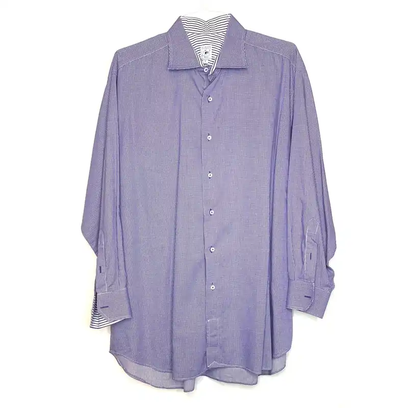 Men's Dress Shirt - Size 18/46 (XL) - Purple/White Striped - Long Sleeve Button-Up