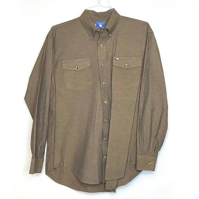 Texas Cotton Men's Brown Dress Shirt - Size M - Button-Down Long Sleeve