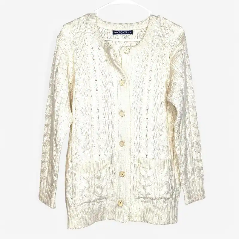 WoolOvers Women's White Wool Cardigan Sweater - Size M - Long Sleeve