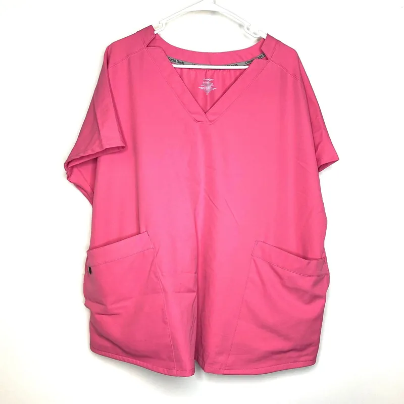 Women's Scrub Top - Size 2X - Pink - Short Sleeve V-Neck