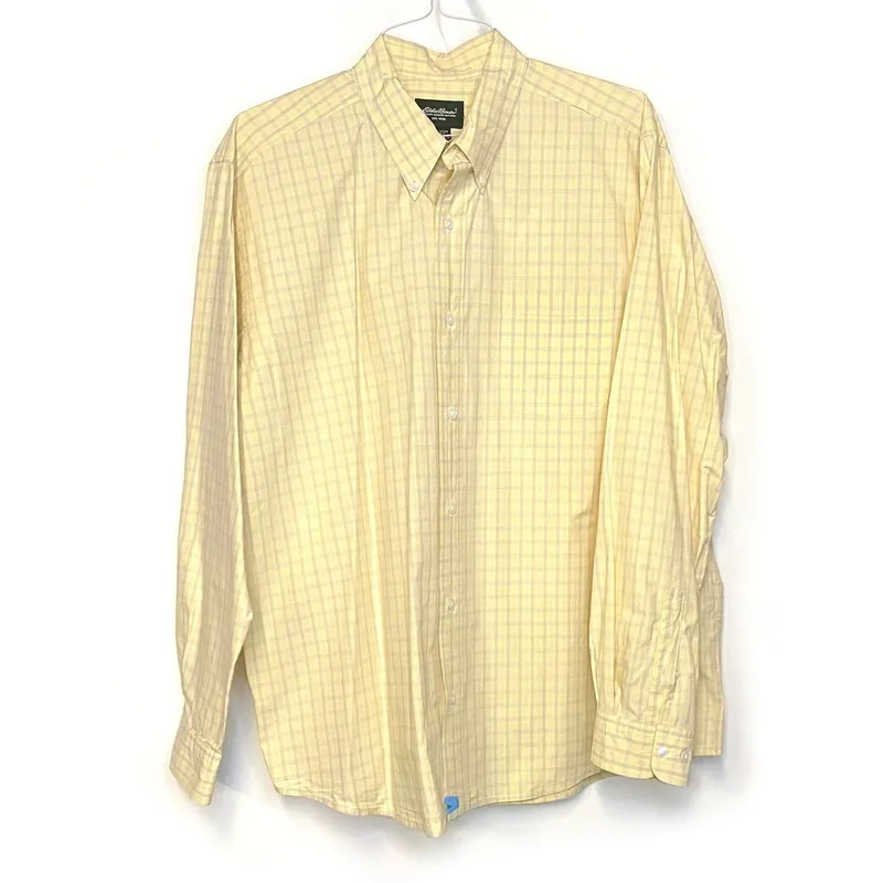 Eddie Bauer Men's Plaid Grid Button-Down Dress Shirt - XL - Yellow/Gray