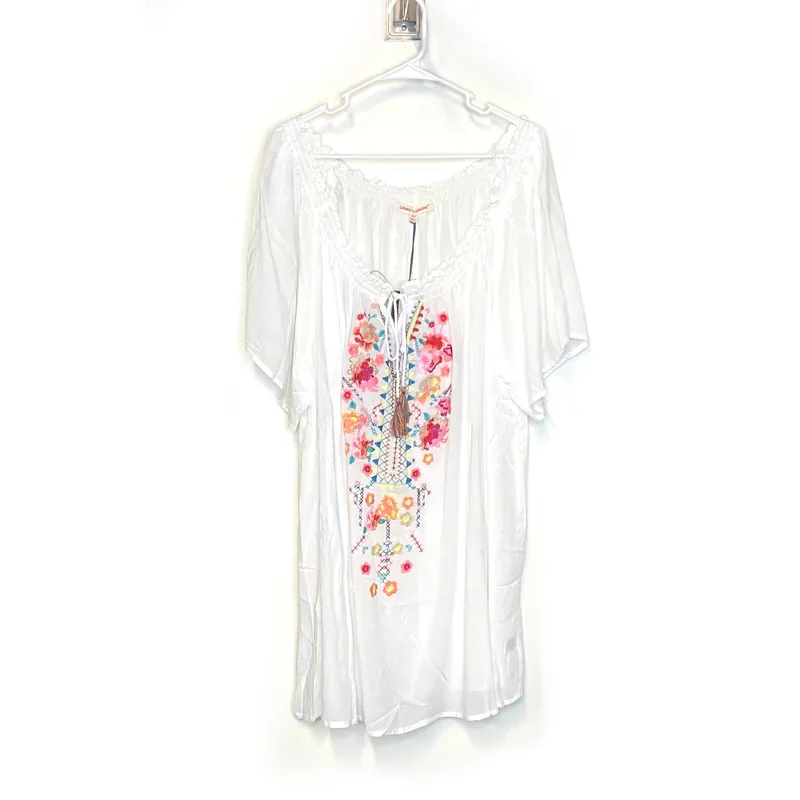 Grand & Greene Women's White Floral Blouse - Size 3X - 3/4 Sleeve Peasant Top (NWT)