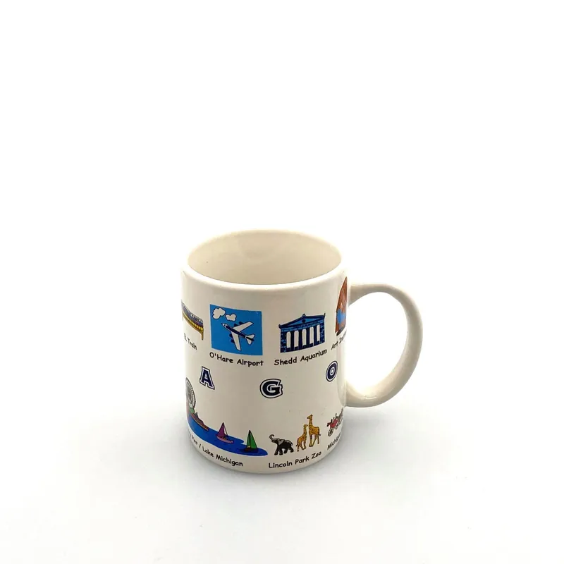 Chicago Tourism Attraction Travel Souvenir Coffee Cup Mug White Ceramic 14 Fl Oz - Unmarked