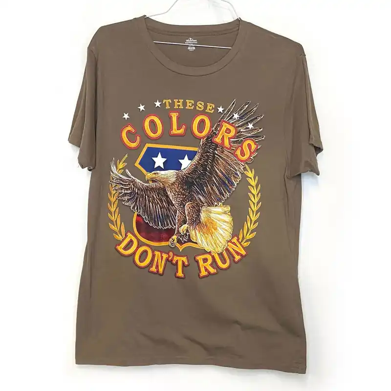 Celebrate! Patriotic Men's Graphic T-Shirt - Size L (42-44) - "These Colors Don't Run" - Light Brown