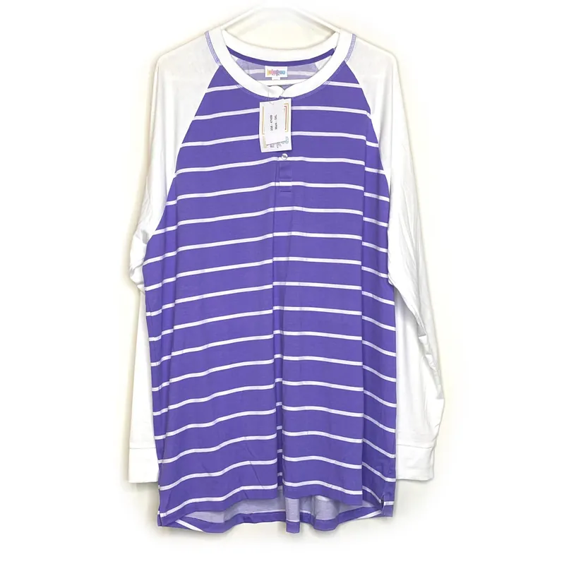 LuLaRoe | Striped Henley Top | Color: White/Purple Mark | Size: 3XL | Unisex | L/s | NWT