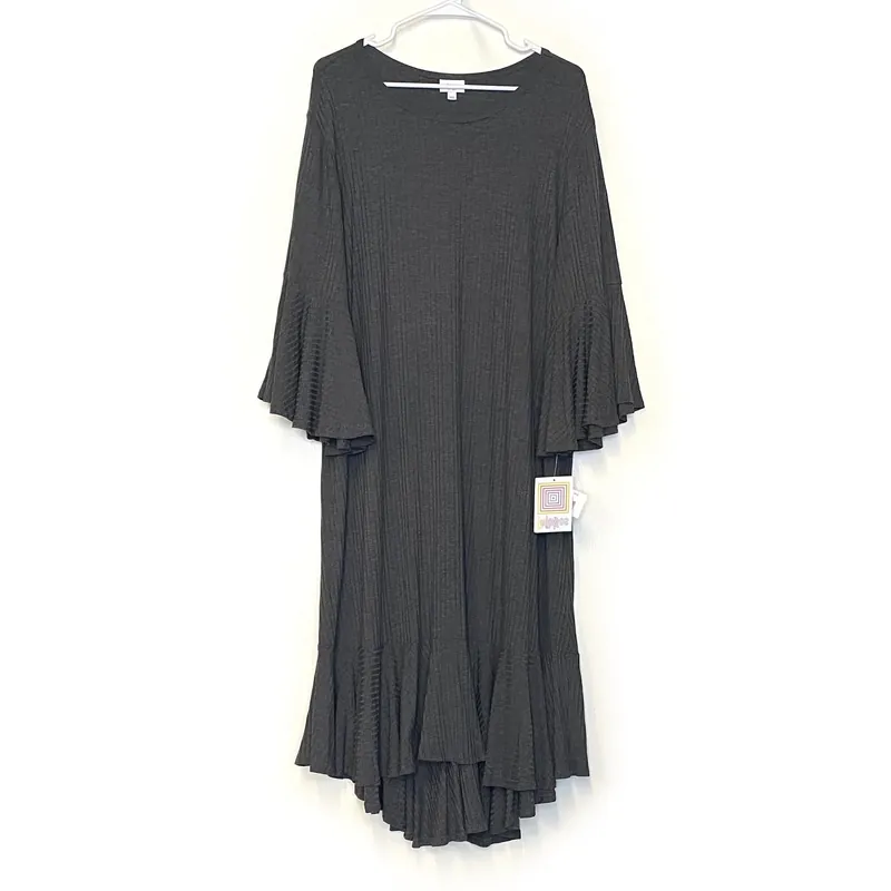 LuLaRoe | Pebble Gray Maurine Ribbed Hi-Lo Dress | Size: 3XL | ¾ Bell Sleeves | NWT