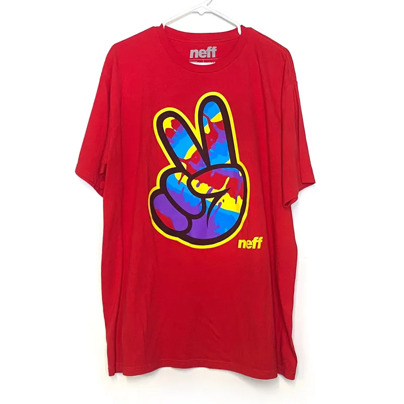 NEFF Paint Splatter Peace Mens Size XXL Red T-Shirt Crew Neck S/s Pre-Owned