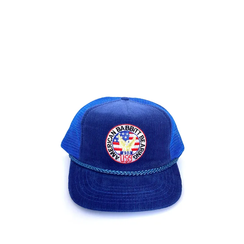 Vintage “American Babbitt Bearing” Royal Blue Corduroy Snapback Hat Corded OSFA - Designer Award Headwear