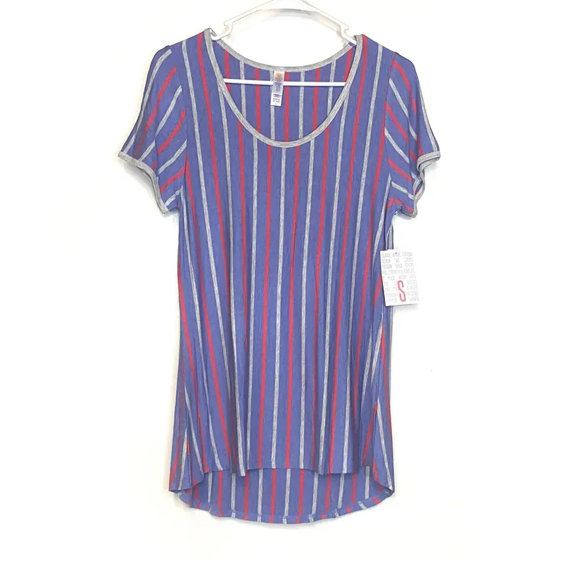 LuLaRoe Womens S Red/Gray/Blue Classic T Vertical Stripe T-Shirt S/s NWT