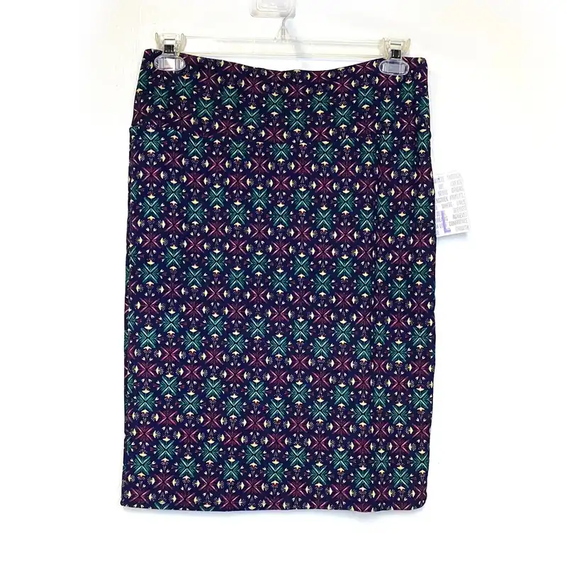 LuLaRoe Womens L Cassie Skirt Green/Pink/Black Geometric NWT