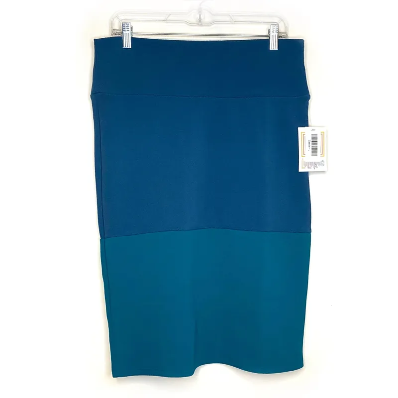 LuLaRoe Womens L Peacock Blue/Green Cassie Colorblock Skirt NWT