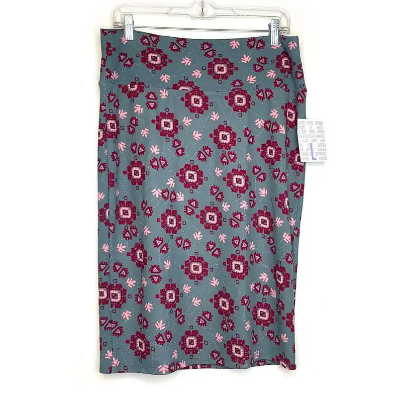 LuLaRoe Womens L (14-16) Sage Pink/Red/Green Cassie Abstract Skirt NWT