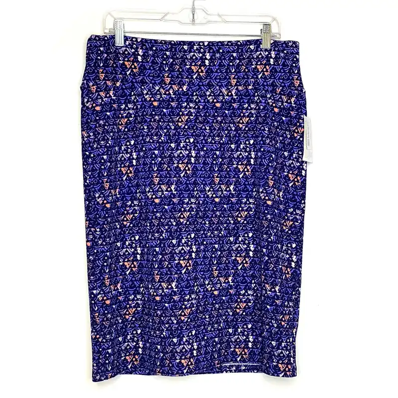 LuLaRoe Womens XL Plum Purple/Orange/Purple Cassie Abstract Skirt NWT