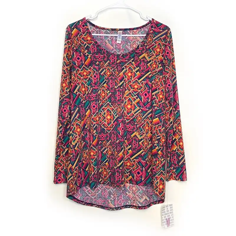 LuLaRoe Womens M Yellow/Green/Pink Lynnae Geometric T-Shirt L/s NWT